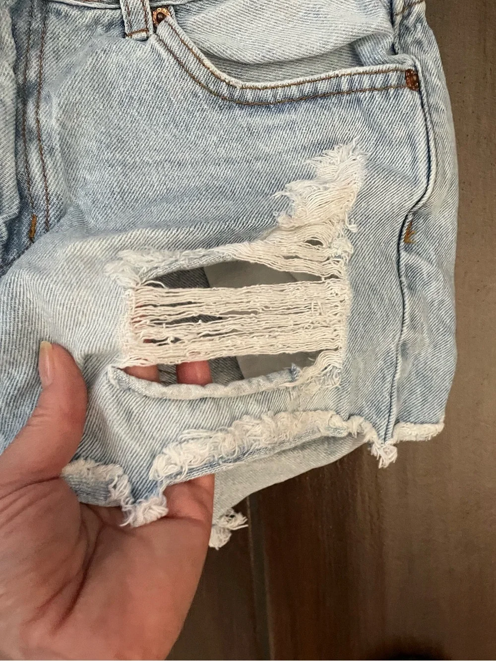 Light Wash Distressed Denim Shorts